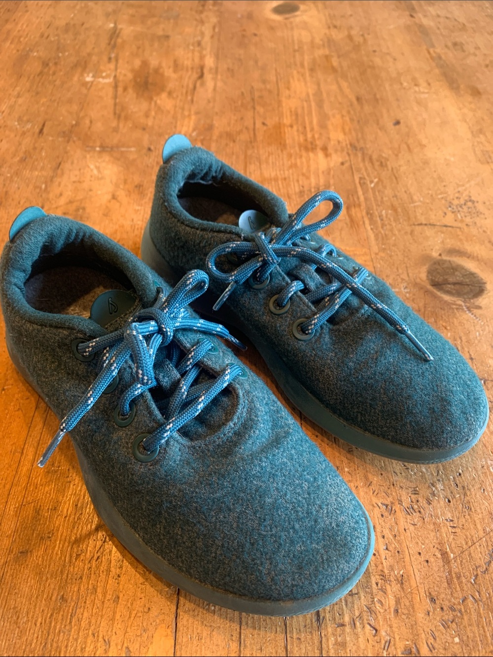 allbirds Womens Teal Blue Wool Lace-Up Sneakers